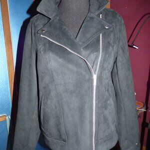 GOTH BIKER ROCKABILLY PIN UP BLACK FAUX SUEDE MOTO JACKET XL NWOT